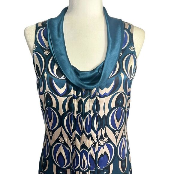 Ted Baker London Women's Teal Blue Patterned Silk Cowl Neck Dress Size 2 - Picture 11 of 12